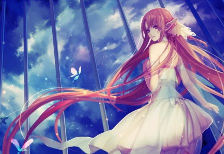 Elf Princess - pink, beauty, elf, anime, girl, blue, manga, butterfly, hair, princess