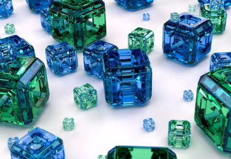 Cubes - cubes, glass, green, blue