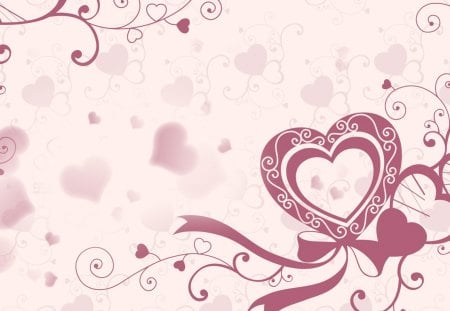 Pink Valentine - abstract, vines, romantic, bows, ribbon, Valentines Day, pink, hearts