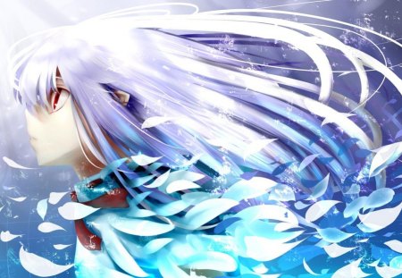 Red Eye Goddess - anime, beautiful girl, blue, Red eye, white hair