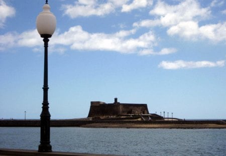 Fort - ocean, photography, water, fort, abstract, cloud, clouds, blue, lamp