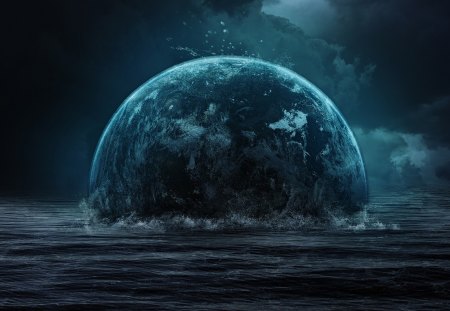 SEA PLANET - SEA, CLOUDS, GREEN, SKY, WAVES, PLANET, OCEAN