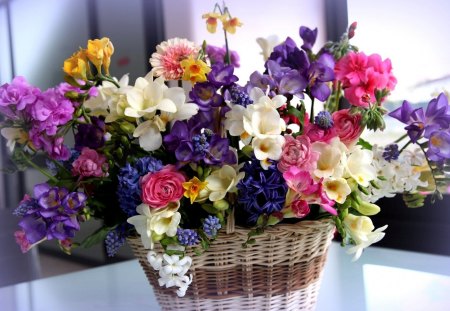 Lovely Bouquet - flowers, colorful, basket, beautiful, colors, bouquet