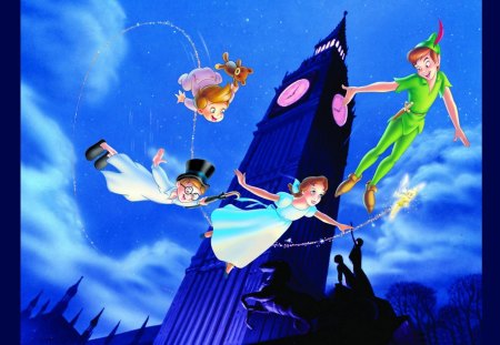 You Can Fly!!! - sky, london, movie, night, peter pan, big ben, wendy, classic, disney, fairy, john, tinker bell, michael