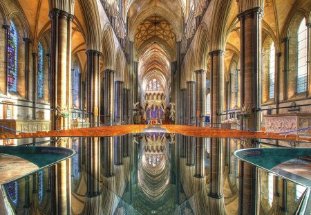 magnificent cathedral in salisbury england hdr - staine glass, arches, cathedral, hdr, seats