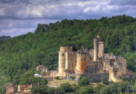 ancient castle on a hill in france hdr - hill, ancient, forest, castle, hdr