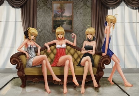 Saber - pretty, saber, anime, female, window, blonde, blond hair, green eyes, long hair, fate extra, curtain, blond, anime girl, frame, beautiful, hot, girl, blonde hair, beauty, lovely, sweet, chair, picture, cute, sexy, fate stay night