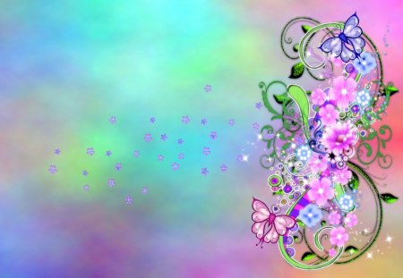 ♥.WINGS IN SPRING.♥ - pretty, butterflies, beautiful, digital art, colors, lovely, cool, sweet, flowers, butterfly designs, chic