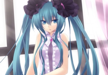 Hatsune Miku - anime, vocaloid, female, blossom, dress, hatsune miku, long hair, blue hair, blue eyes, twin tails, gown, anime girl, twintails, girl, flower, blouse, miku, cute, floral, vocaloids