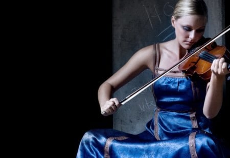 Girl in violin - instrument, violin, model, blue dress, girl