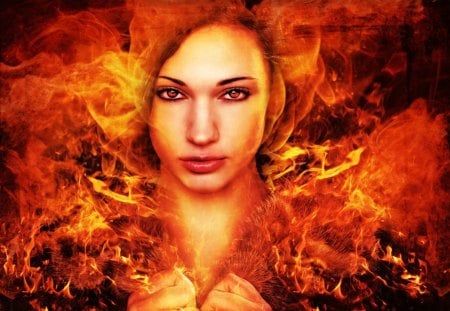 Fire Angel - beautiful, hot, girl, justice, fire, red, woman, flames, smoke, other