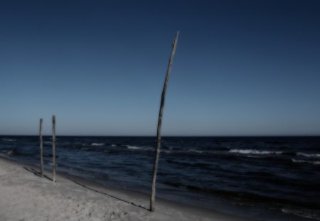 Three Posts - beach, sea, blue