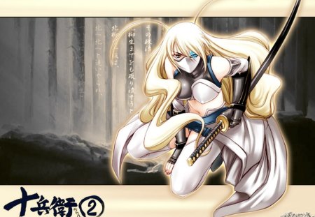 Yagyu - yagyu freesia, warrior, katana, anime, golden hair, samurai sword, eyepatch