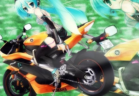 Anime Girl Ride a Bike - blu, bike, anime, hair, girl