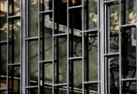 Window Bars - widescreen, window, venice, old, italy, reflection, building, glass