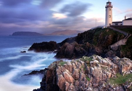 Lighthouse and rocks - lighthouse, rocks