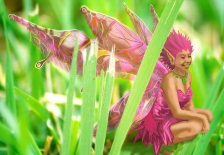 Fairy Elf - abstract, pink, fairy, fantasy, grass