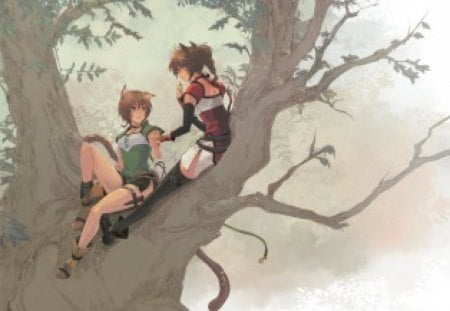 Lethe and Lyre - female, anime, cat girl, tree, anime girl