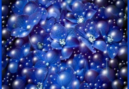 BLUE BUBBLES AND BALLS - flowers, bubbles, balls, blue