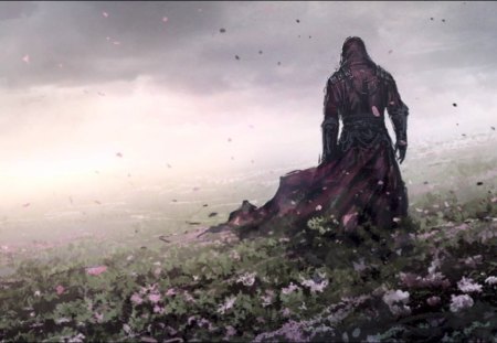 assassins creed - warrior, fantasy, artistic, flowers, anime, painting, grass