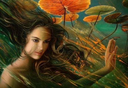 Fantasy woman - art, abstract, girl, hair, fantasy