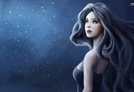 Fantasy Girl - fantasy, blue, girl, nostalgia, art