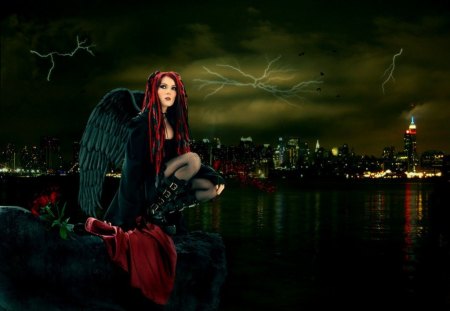 Paradise City - city, night, fantasy, angel