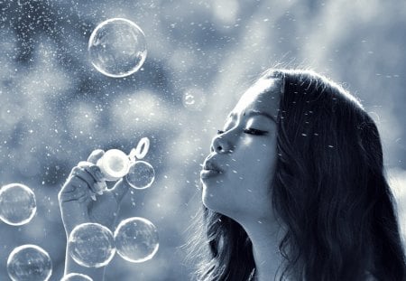 Bubbles - brunette, girl, people, bubbles