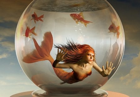 Mermaid Bowl - fantasy, water, mermaid, bowl, fish