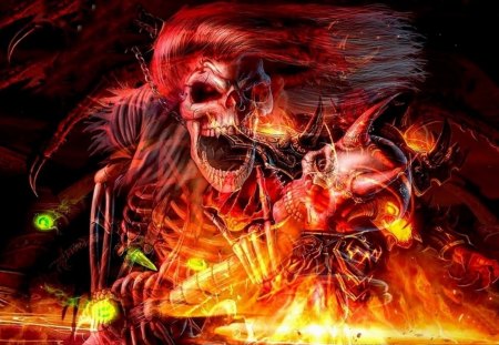 Hot Rocker Skelly - fun, enhanced, compo, colorful, fantasy, halloween, art, dark, color, frightening, artistic, composition, funny, abstract, ghool, humor, scarey