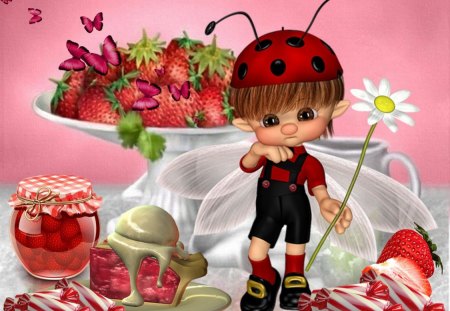 Ladybug Fairy - strawberry, ladybug, fairy, cake, bug