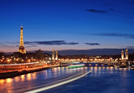 paris at night - paris, blue, night, france, light