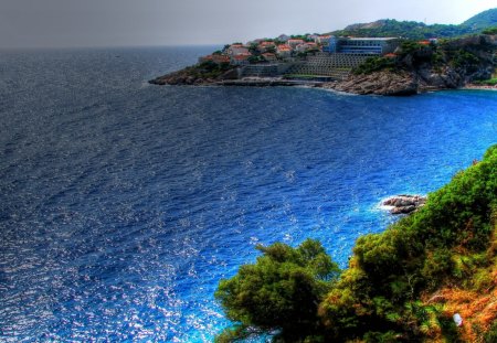 beautiful resort hdr - hills, shore, hdr, resort, sea