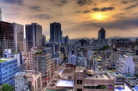 roofs of tokyo hdr - clouds, streets, roofs, hdr, city