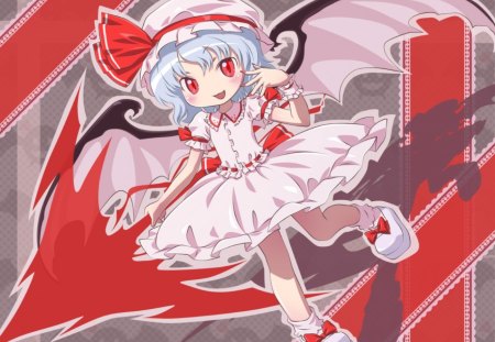 ~Remilia Scarlet~ - wings, touhou, hat, remilia scarlet, anime, vampire, blue hair