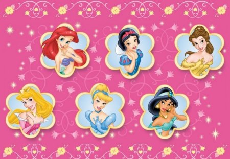 The Lovely Disney Princesses - ariel, briar rose, jasmine, belle, pink, cinderella, snow white, disney, princesses