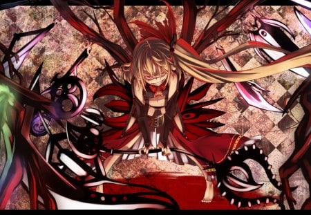 Flandre Scarlet - anime, female, flandre scarlet, flandre, girl, red eyes, touhou, wings, weapon, games, video games