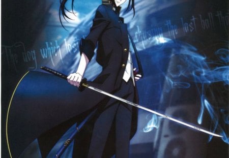 Kuroh Yatogami - anime, guy, long hair, kuroh yatogami, boy, male, katana, weapon, kuroh, k project, black dog, sword, messages, k, texts, blade, handsome, black hair, words