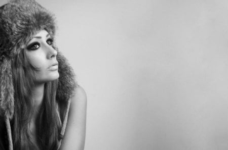 Model - girl, black and white, cap, model