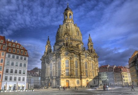 Dresden - sky, colorful, dresden, buildings, square, church, beautiful, clouds, architecture, city, medieval, germany