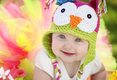 cute baby - butterfly, smile, cap, blue eyes