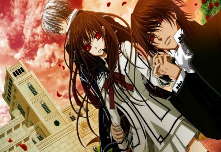 Together Forever - Cute, Red Eyes, Boys, Vampires, Anime, Vampire Knight, Long Hair, School, Silver Hair, Yuuki Kuran, Zero Kiryu, Kuran Kaname, Girl, Short Hair, Brown hair, School Uniform, Love