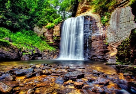 Forest fall - nice, trees, paradise, water, stream, greenery, waterfall, rocks, calm, fall, quiet, olace, pretty, green, falling, cascades, summer, lovely, nature, forest, beautiful, stones