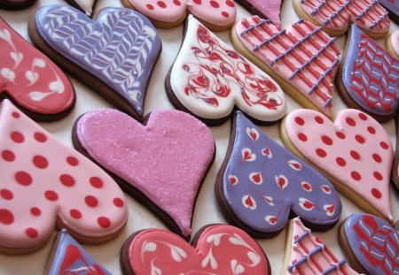 Valentine's day cookies - heart, food, love, pink, sweet, cookie, purple, red, valentine, violet, day