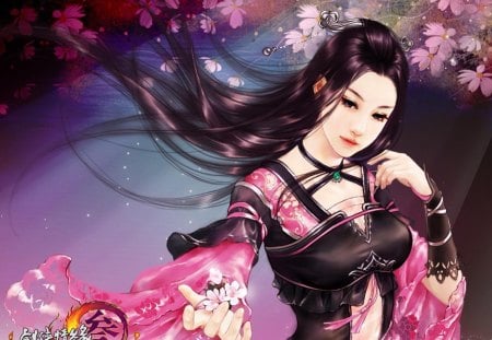 Beutiful lady - cg, long hair, flowers, woman, dress