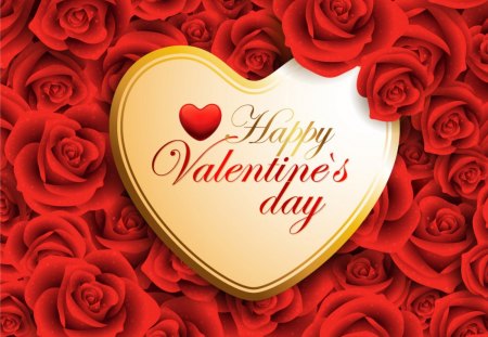 Happy♥Valentine's♥Day - roses, red, Valentines Day, Valentine, gold, Valentines, love, hearts