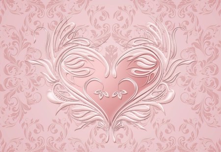 Pink Pearl Valentine - abstract, heart, love, pink, feminine, scrolls, Valentines Day, Valentine, pearl