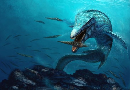 Mosasaur Reef - dinosaur, water, fish, reef, sea