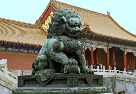 Bronze Statue in Forbidden City - lion, forbidden city, statue, bronze