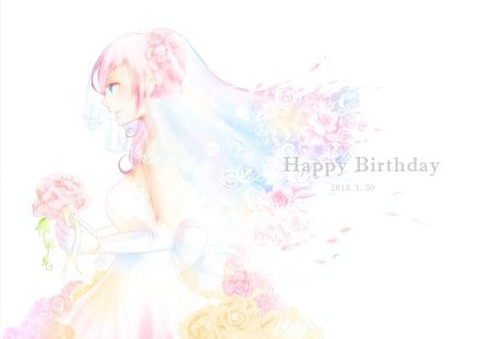 ~Megurine Luka~ - bride, anime, vocaloid, beautiful, wedding bouquet, wedding, Megurine Luka, flowers, white dress, pink hair